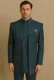 Men's Jacquard 3-Piece Jodhpuri Set with Zari Detailing & Brooch