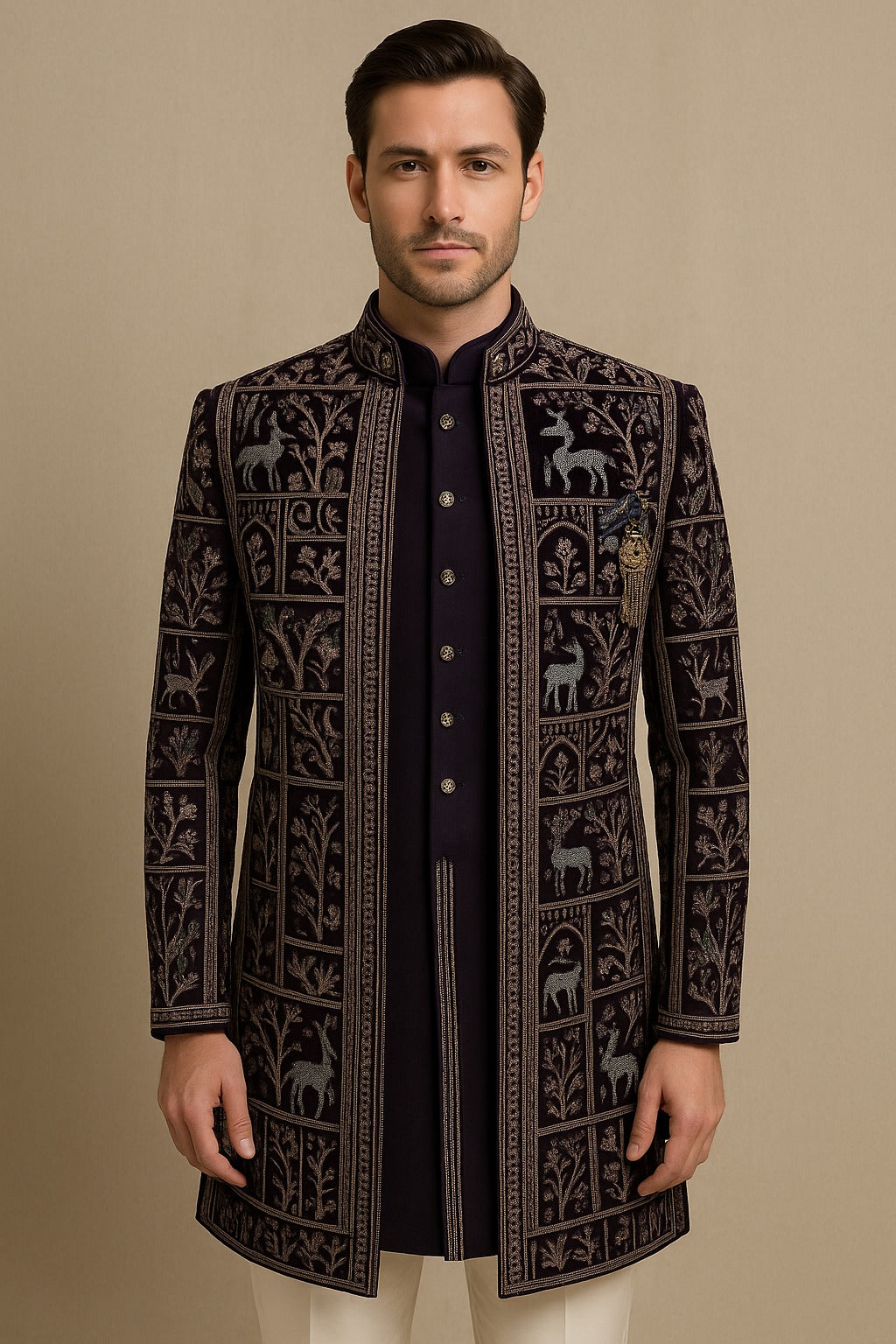 Men's Velvet Jungle Embroidered 3-Piece Jodhpuri Set