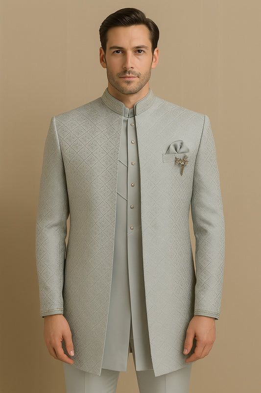 Men's Geometric Jacquard Diamond Embellished 3-Piece Jodhpuri Set