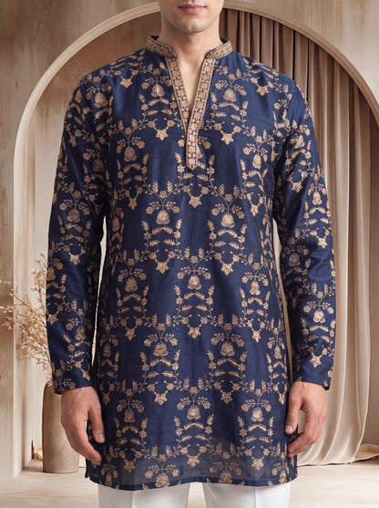 Midnight Blue Short Kurta Set with Jari Embroidery