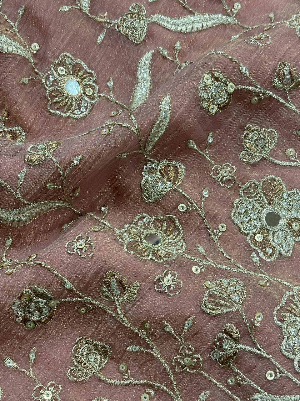 Peach Short Kurta Set with Mirror Embroidery