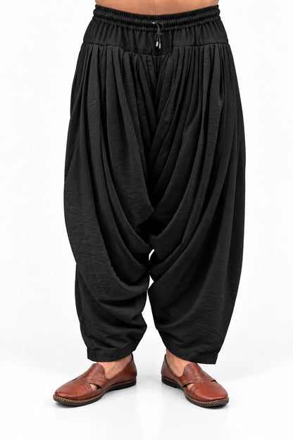 Off White Chiffon Crush Patiala Pant with Drawstring and Elastic Waist