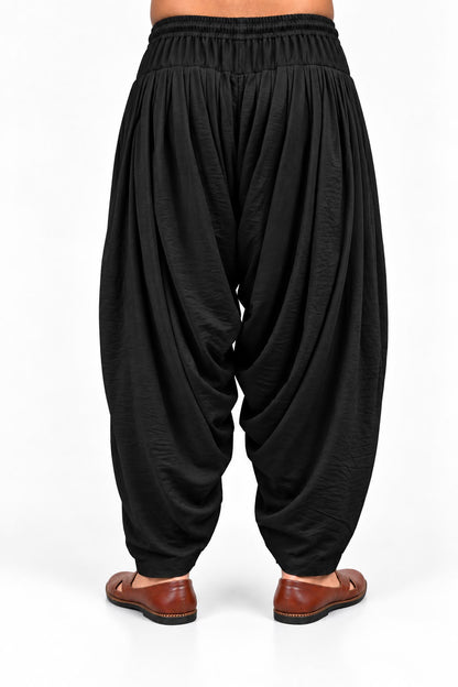 Off White Chiffon Crush Patiala Pant with Drawstring and Elastic Waist