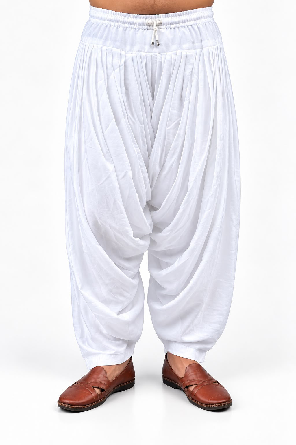 Off White Chiffon Crush Patiala Pant with Drawstring and Elastic Waist