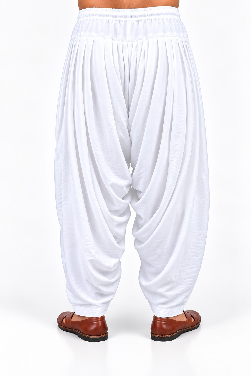 Off White Chiffon Crush Patiala Pant with Drawstring and Elastic Waist