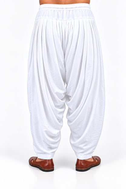 White Chiffon Crush Patiala Pant with Drawstring and Elastic Waist