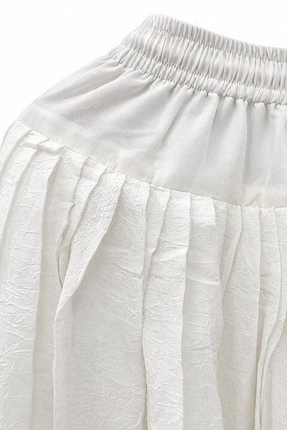 White Chiffon Crush Patiala Pant with Drawstring and Elastic Waist