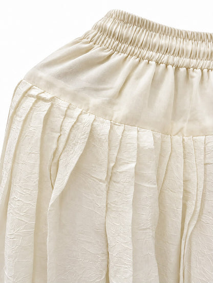 Off White Chiffon Crush Patiala Pant with Drawstring and Elastic Waist
