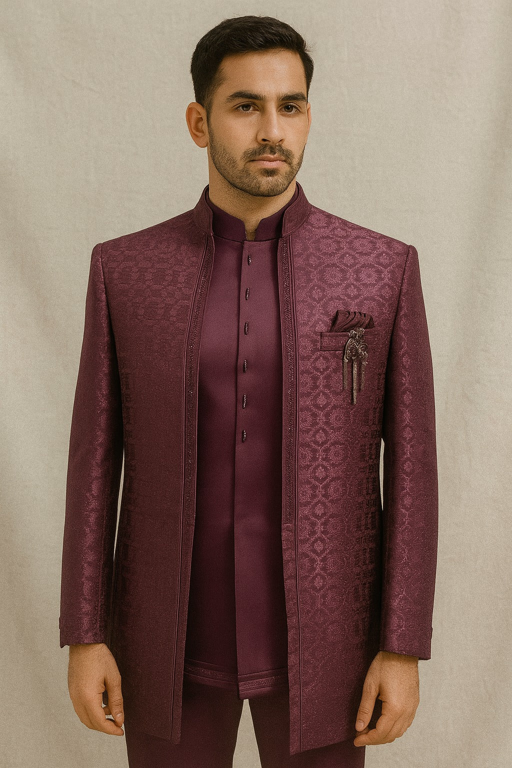 Men's Geometric Jacquard 3-Piece Jodhpuri Set