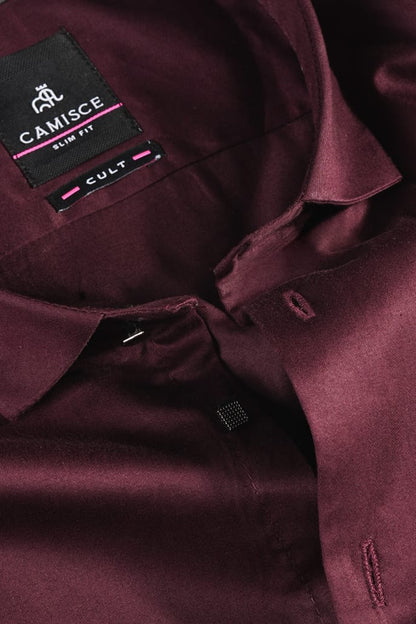 Men’s Plum Brown Satin Slim Fit Shirt