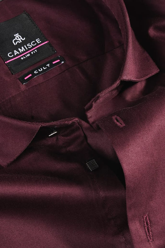 Men’s Plum Brown Satin Slim Fit Shirt
