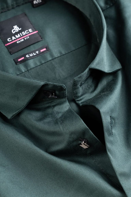 Men’s Bottle Green Satin Slim Fit Shirt