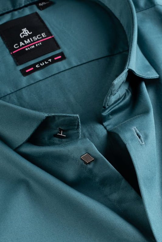 Men’s Teal Satin Slim Fit Shirt