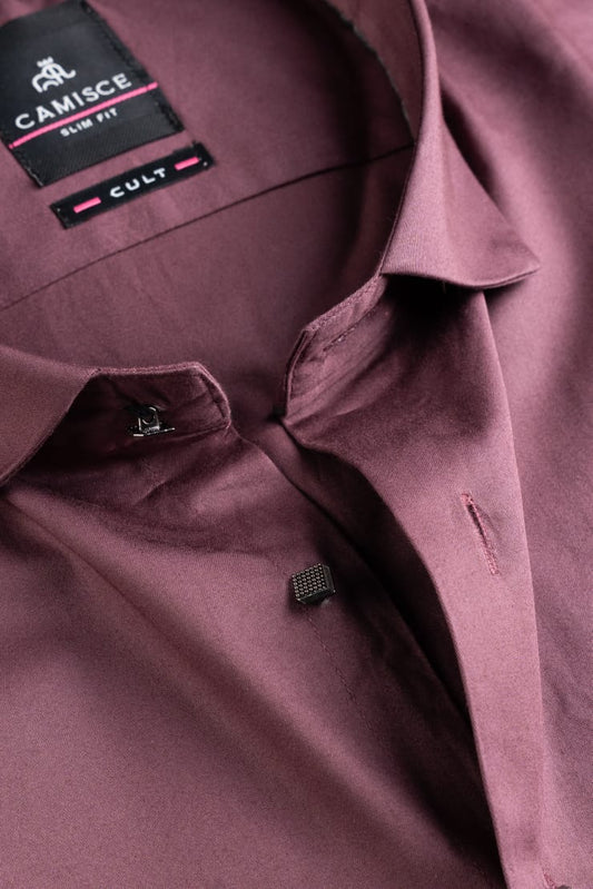 Men’s Maroon Brown Satin Slim Fit Shirt