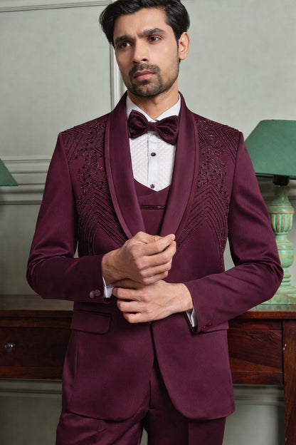 5-Piece Tuxedo Suit with Abstract Handwork