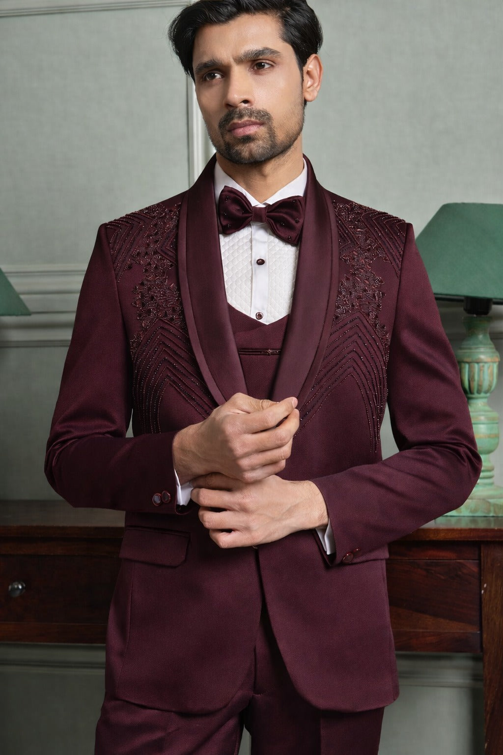5-Piece Tuxedo Suit with Abstract Handwork