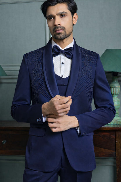 5-Piece Tuxedo Suit with Abstract Handwork