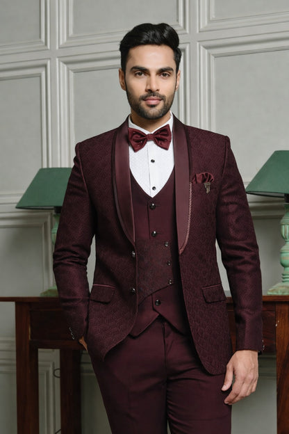 Jacquard Shawl Collar Tuxedo Suit with Dual Waistcoat