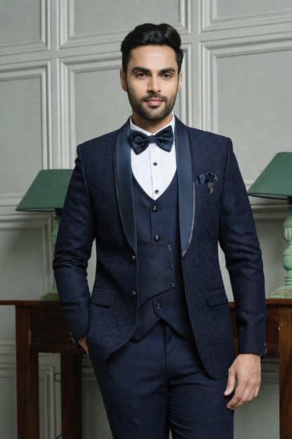 Jacquard Shawl Collar Tuxedo Suit with Dual Waistcoat