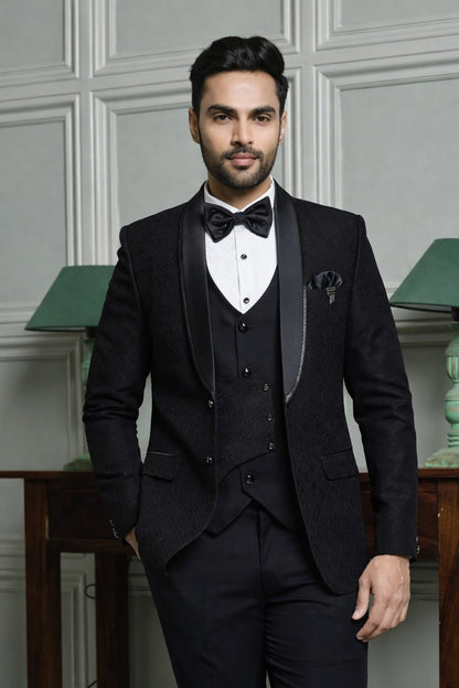 Jacquard Shawl Collar Tuxedo Suit with Dual Waistcoat