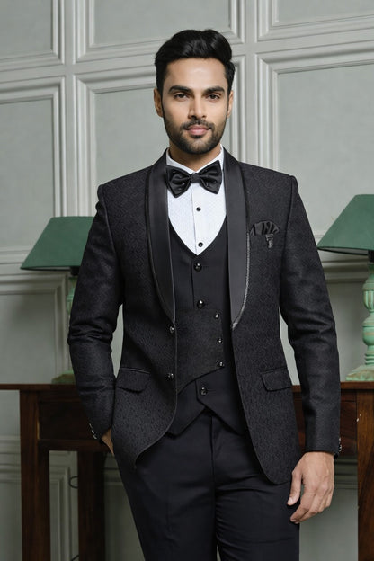 Jacquard Shawl Collar Tuxedo Suit with Dual Waistcoat