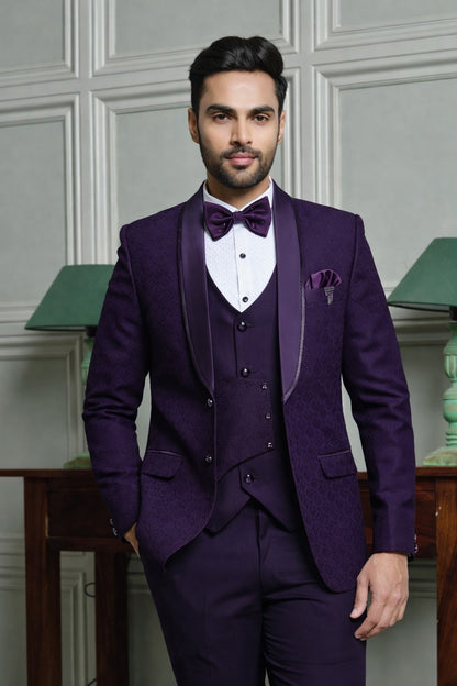 Jacquard Shawl Collar Tuxedo Suit with Dual Waistcoat