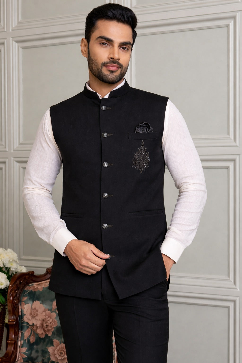 Japanese Lachhka Modi Jacket with Hotfix Butta Motif