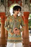 Men's Multicolour Natural Crepe Kurta Set with Golden Zari & Corded Embroidery