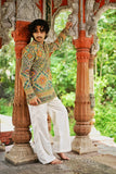 Men's Multicolour Natural Crepe Kurta Set with Golden Zari & Corded Embroidery