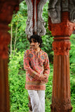 Men's Multicolour Natural Crepe Kurta Set with Golden Zari & Corded Embroidery