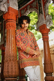 Men's Multicolour Natural Crepe Kurta Set with Golden Zari & Corded Embroidery