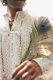 Men's Off-White Viscose Silk Kurta Set with Sequin & Mirror Work Embroidery