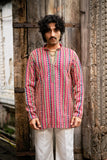 Men's Pink Natural Crepe Kurta Set with Golden Zari & Corded Embroidery