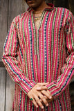 Men's Pink Natural Crepe Kurta Set with Golden Zari & Corded Embroidery