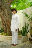 White Linen Blend Short Kurta Set
