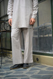 Grey Linen Blend Short Kurta Set