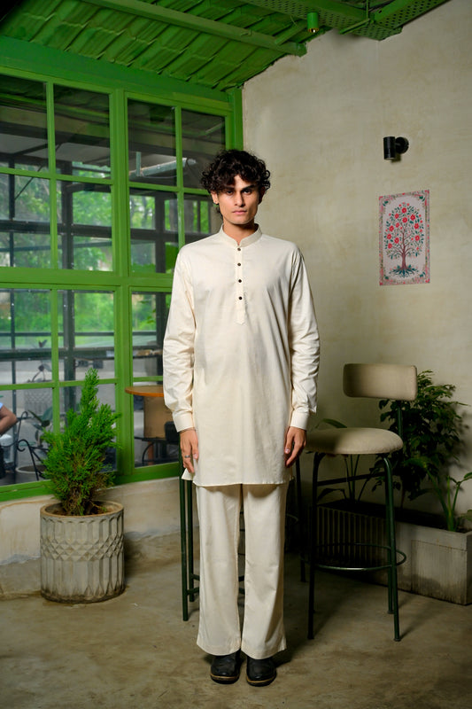Natural Linen Blend Short Kurta Set
