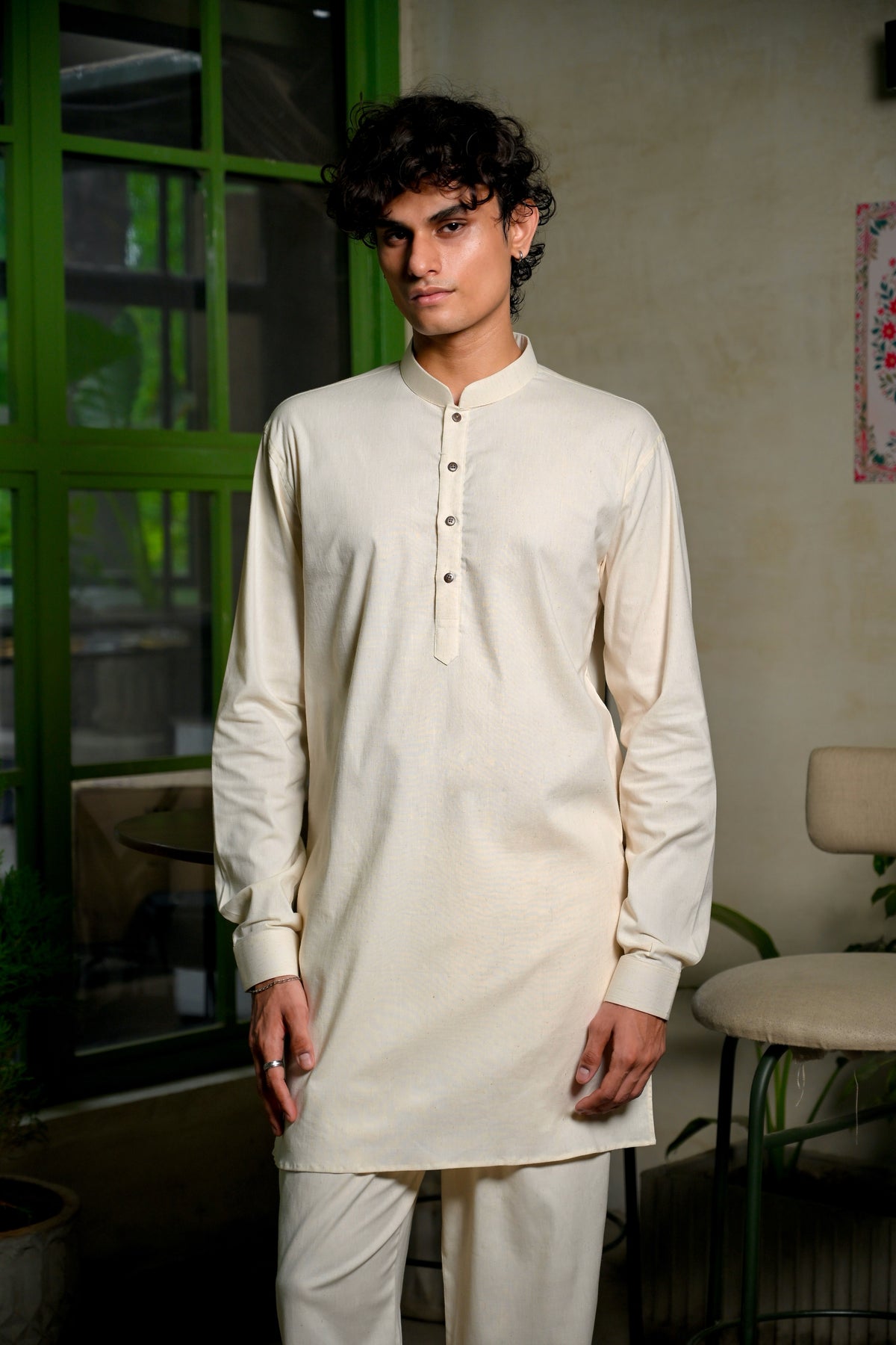 Natural Linen Blend Short Kurta Set