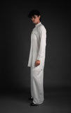 White Linen Blend Pathani Kurta Set with Stylish Flared Pants