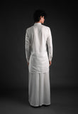 White Linen Blend Pathani Kurta Set with Stylish Flared Pants