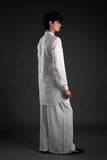 White Linen Blend Pathani Kurta Set with Stylish Flared Pants