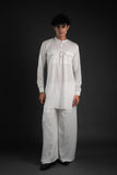 White Linen Blend Pathani Kurta Set with Stylish Flared Pants