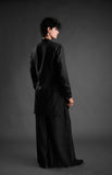 Classic Black Linen Blend Pathani Suit with Flared Pants