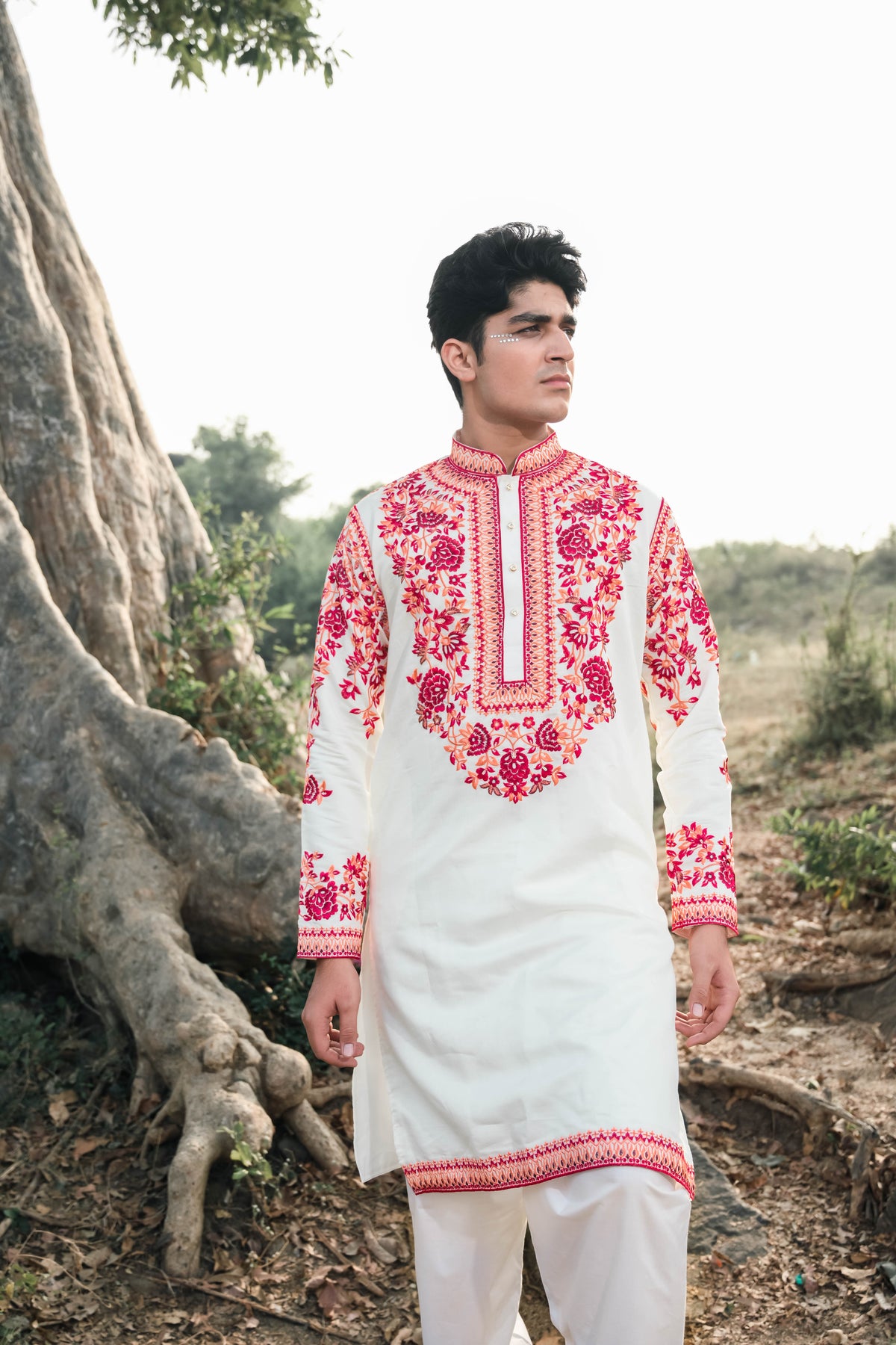 Off White Floral Kurta Set