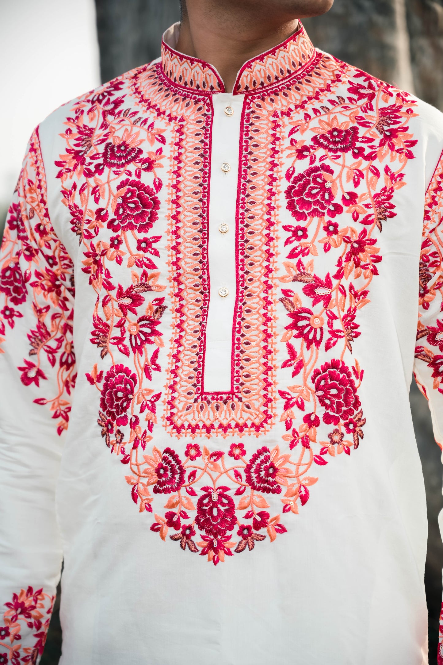 Off White Floral Kurta Set