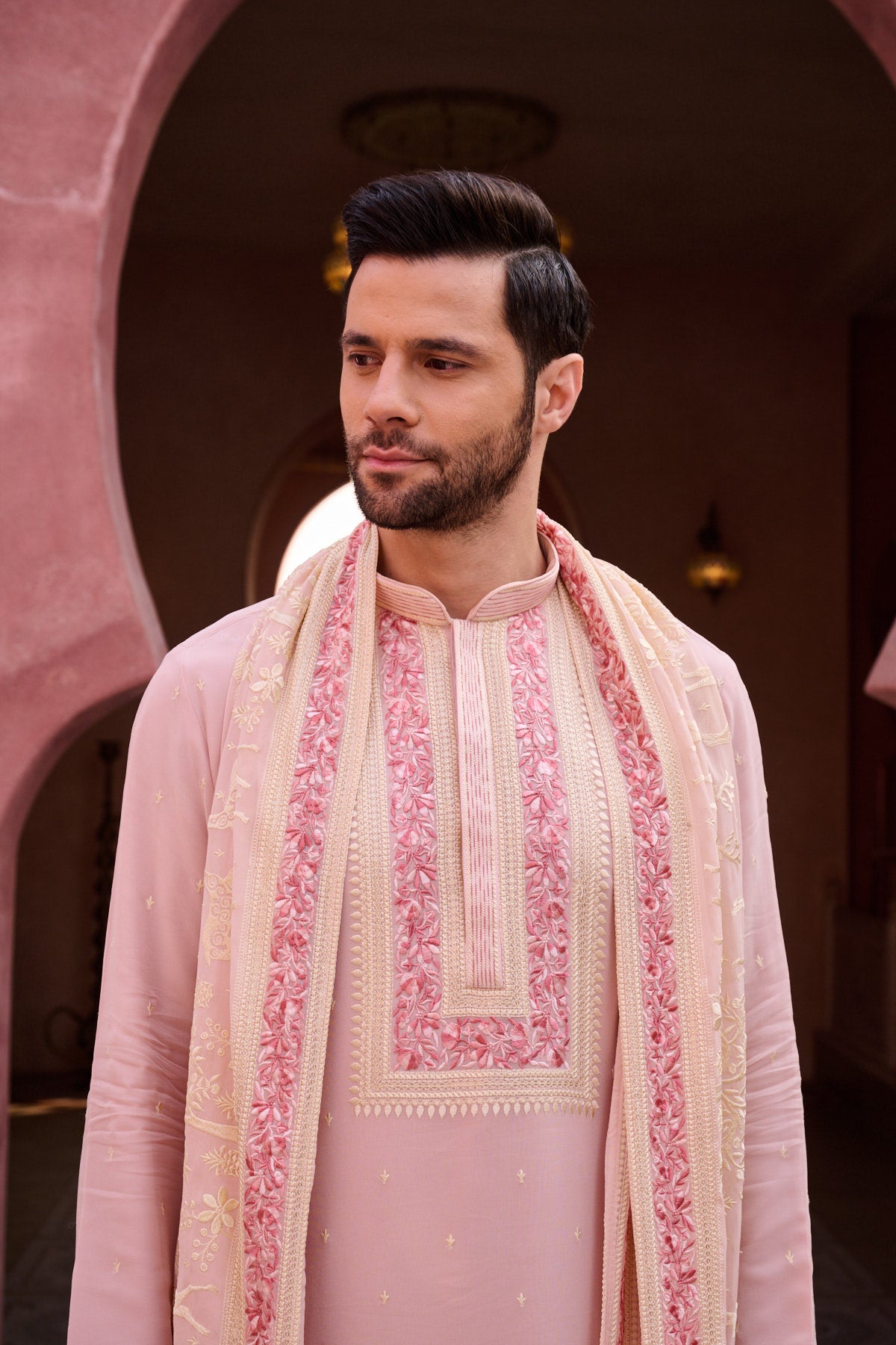 Pastel Pink Festive Kurta Set Dupatta