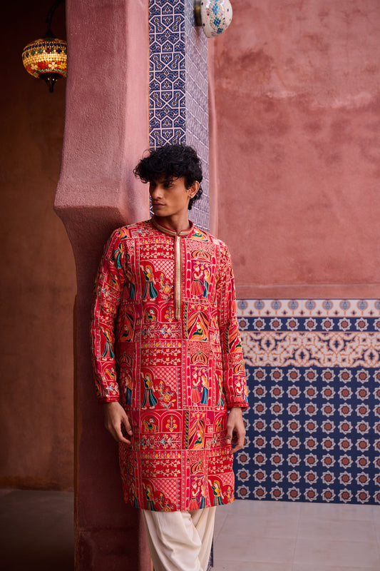 Pink and Mustard Festive kurta Set