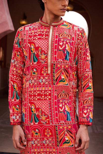 Pink and Mustard Festive kurta Set