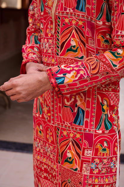 Pink and Mustard Festive kurta Set
