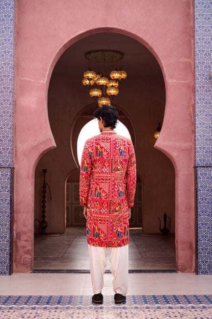 Pink and Mustard Festive kurta Set
